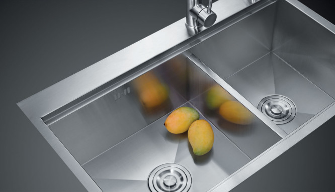 Màu bạc Stainless thương mại bồn rửa hai bát ẩm ẩm ẩm ẩm ẩm