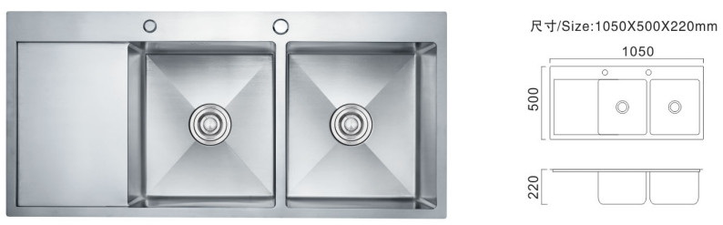 Thép không gỉ 304 tấm bồn rửa nhà bếp tùy chỉnh kích thước Double Drainer bồn rửa tuyệt đẹp phong cách