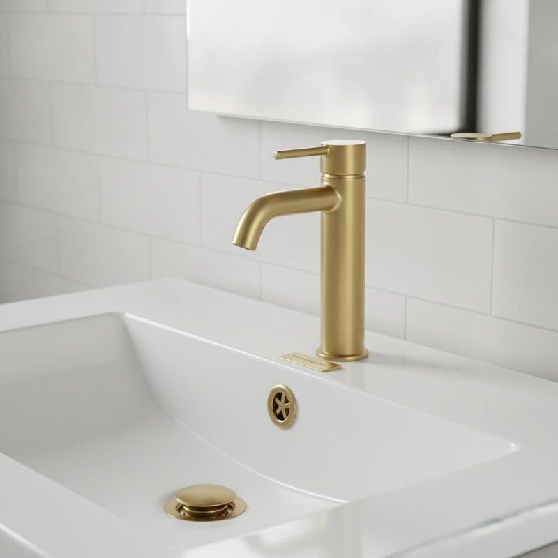 High Basin Mixer Tap Brushed Brass Finish Solid Brass Body with Pop Up Waste Set Ceramic Cartridge 180mm Height