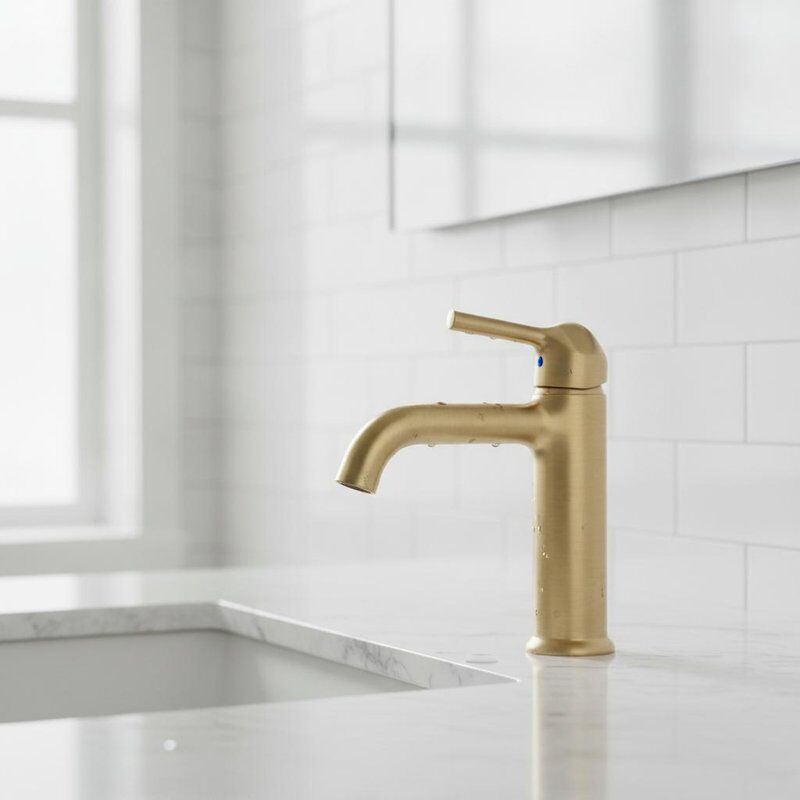 Vòi lavabo bằng đồng, hoàn thiện đồng chải, van gốm đóng mở 1/4 vòng, thiết kế một đường nước vào