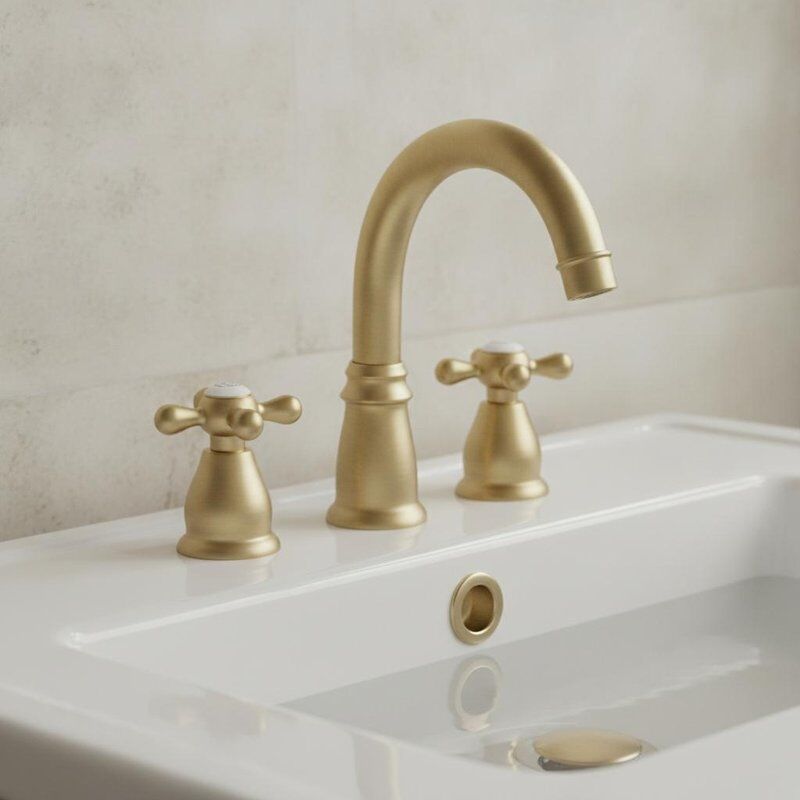 Vòi chậu tròn cổ điển bằng đồng thau chải hoàn thiện vòi cong với bộ chất thải bật lên phong cách truyền thống